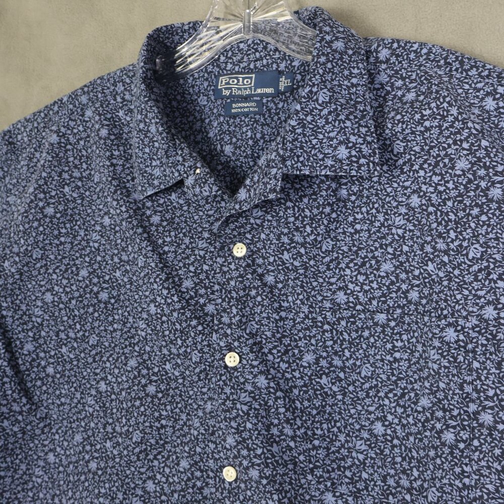 Polo Ralph Lauren Bonnard Shirt Mens XL Blue Floral Hawaiian Aloha Camp Collar